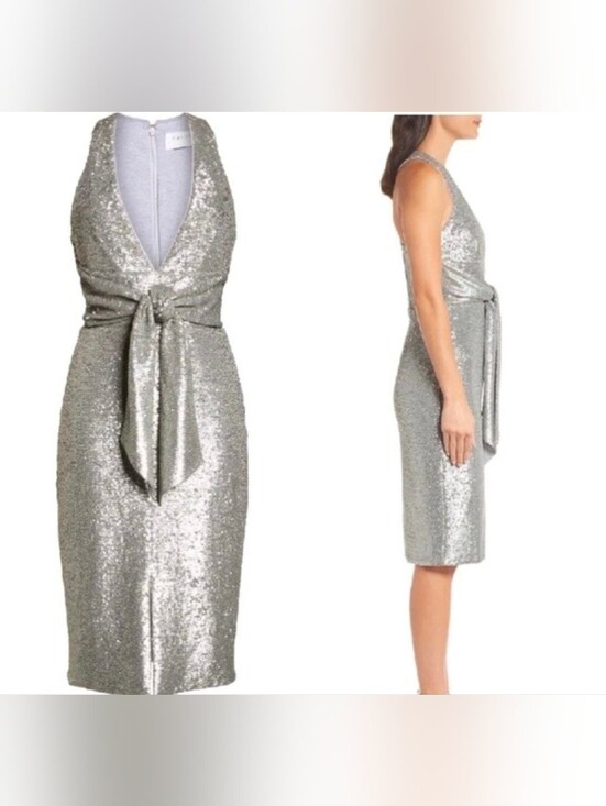 Harlyn Dresses & Skirts - Harlyn Plunge Neck Sequin Formal Dress Matte Silver Size Large